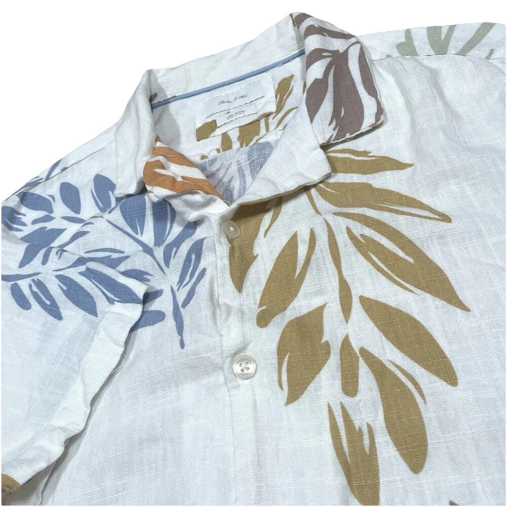 Porter & Ash Floral Linen Blend Camp Shirt Men's Large Short Sleeve Button Up